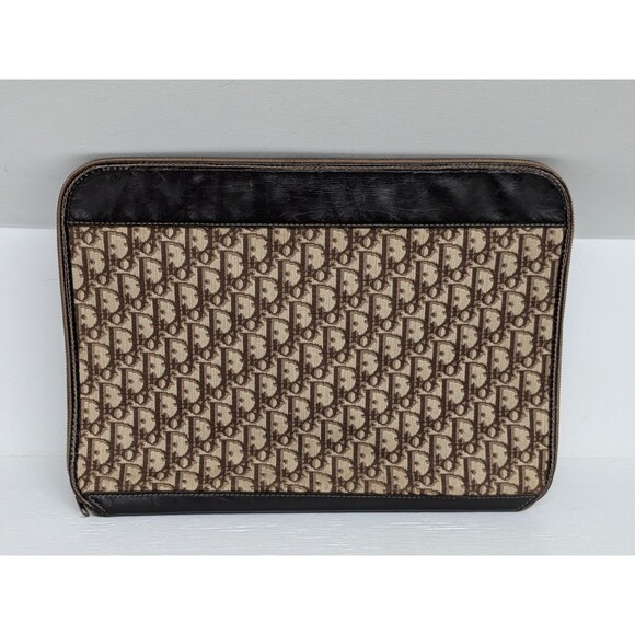 Vintage Dior Trotter Laptop Case Beige Brown Dior Zip Around Portfolio Slim - Picture 1 of 15